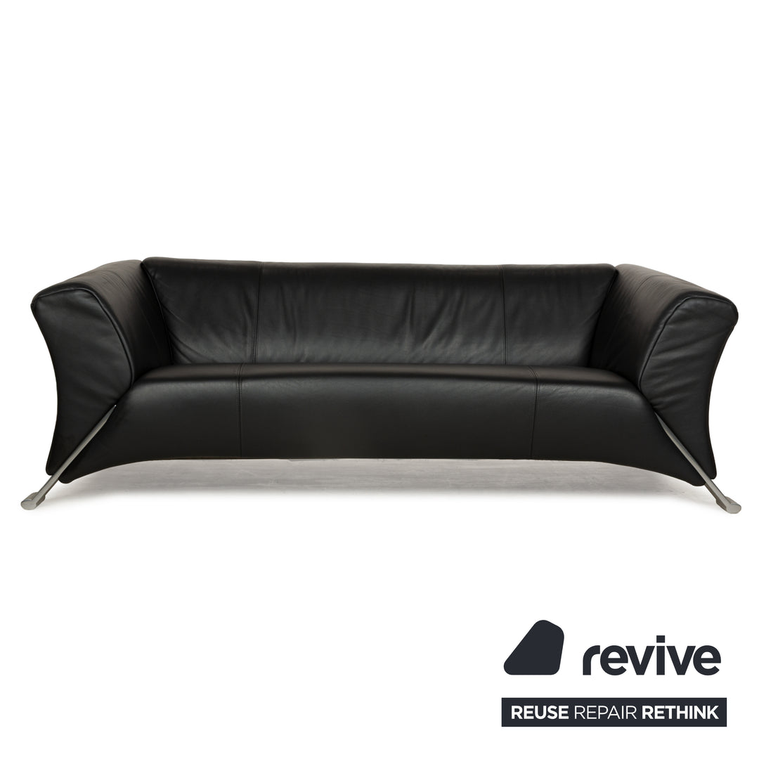 Rolf Benz 322 Leather Three-Seater + Two-Seater Sofa Couch + Armchair Black Anthracite