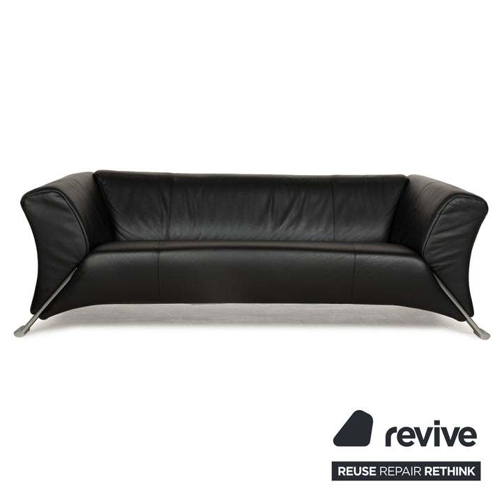 Rolf Benz 322 Leather Three-Seater + Two-Seater Sofa Couch + Armchair Black Anthracite