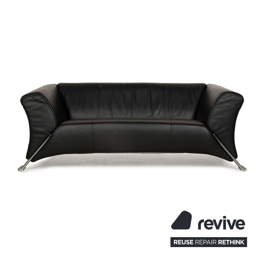 Rolf Benz 322 Leather Three-Seater + Two-Seater Sofa Couch + Armchair Black Anthracite