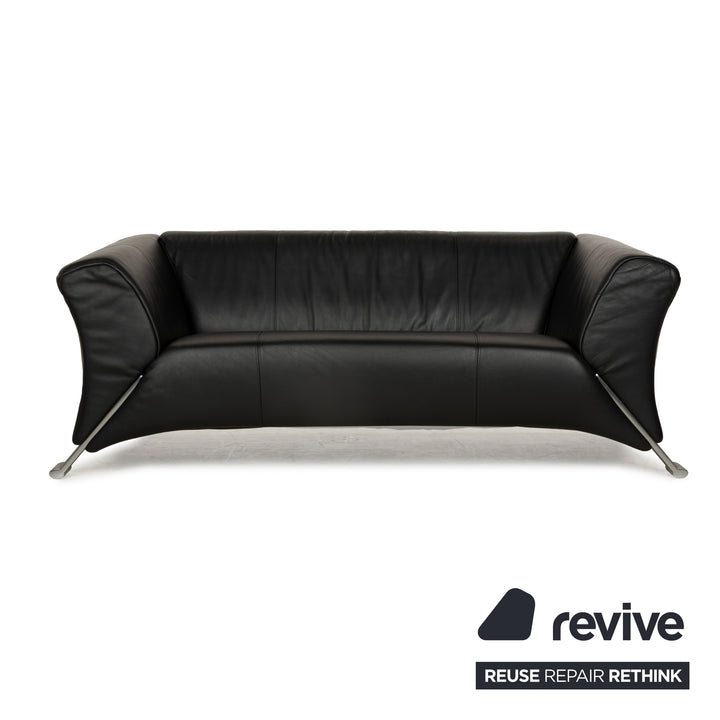 Rolf Benz 322 Leather Three-Seater + Two-Seater Sofa Couch + Armchair Black Anthracite