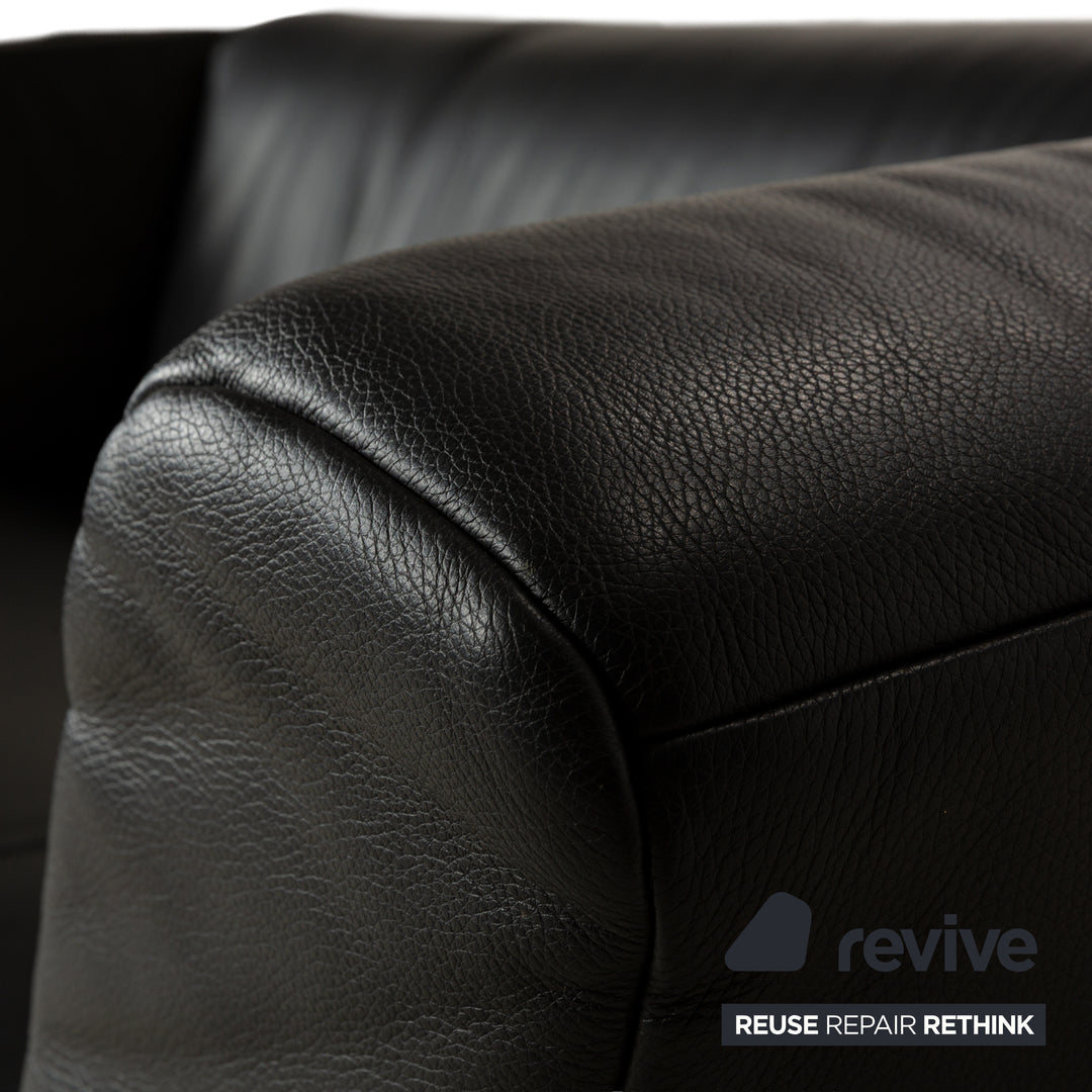 Rolf Benz 322 Leather Three-Seater + Two-Seater Sofa Couch + Armchair Black Anthracite