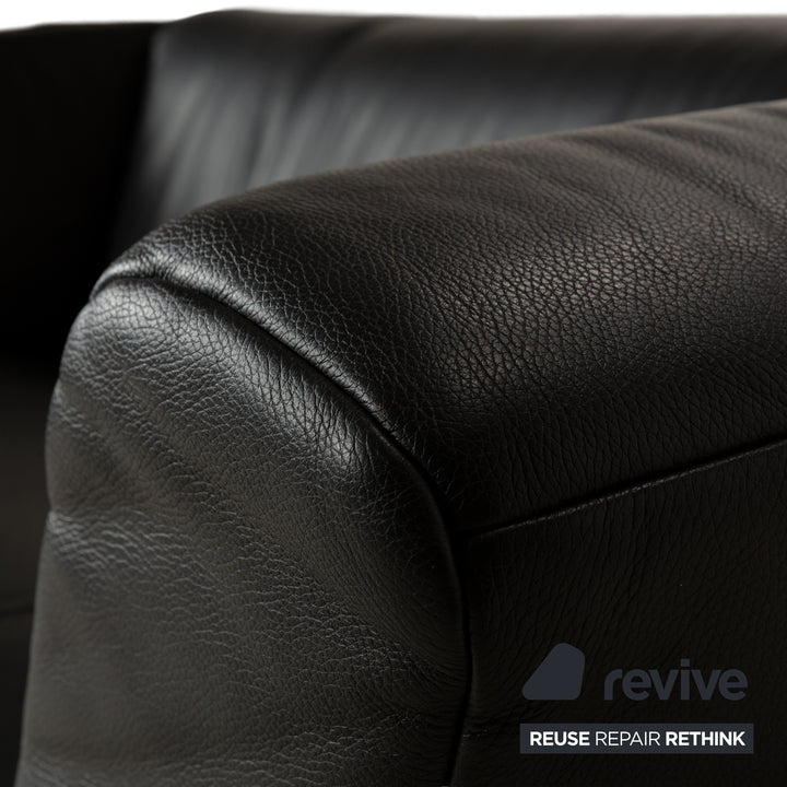 Rolf Benz 322 Leather Three-Seater + Two-Seater Sofa Couch + Armchair Black Anthracite