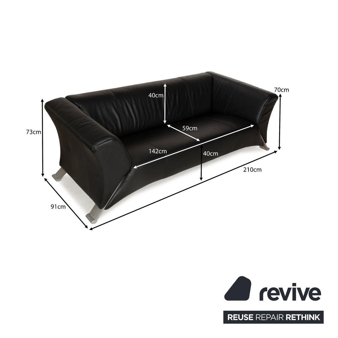 Rolf Benz 322 Leather Three-Seater + Two-Seater Sofa Couch + Armchair Black Anthracite