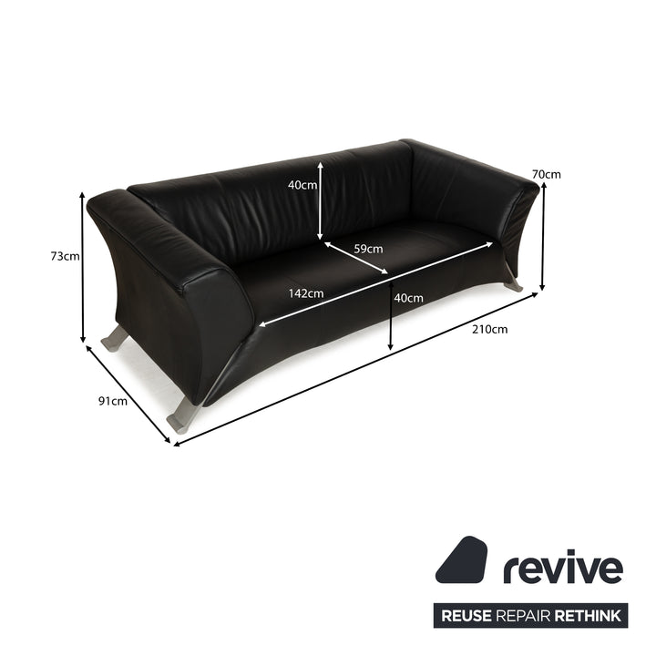 Rolf Benz 322 Leather Three-Seater + Two-Seater Sofa Couch + Armchair Black Anthracite