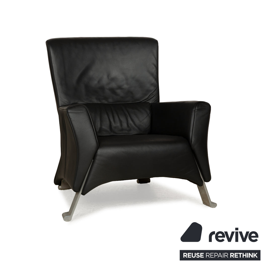 Rolf Benz 322 Leather Three-Seater + Two-Seater Sofa Couch + Armchair Black Anthracite