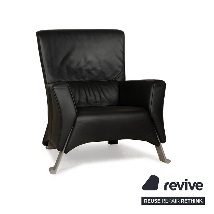 Rolf Benz 322 Leather Three-Seater + Two-Seater Sofa Couch + Armchair Black Anthracite