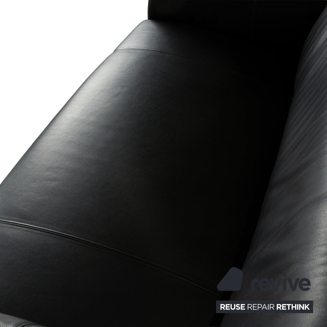 Rolf Benz 322 Leather Three-Seater + Two-Seater Sofa Couch + Armchair Black Anthracite