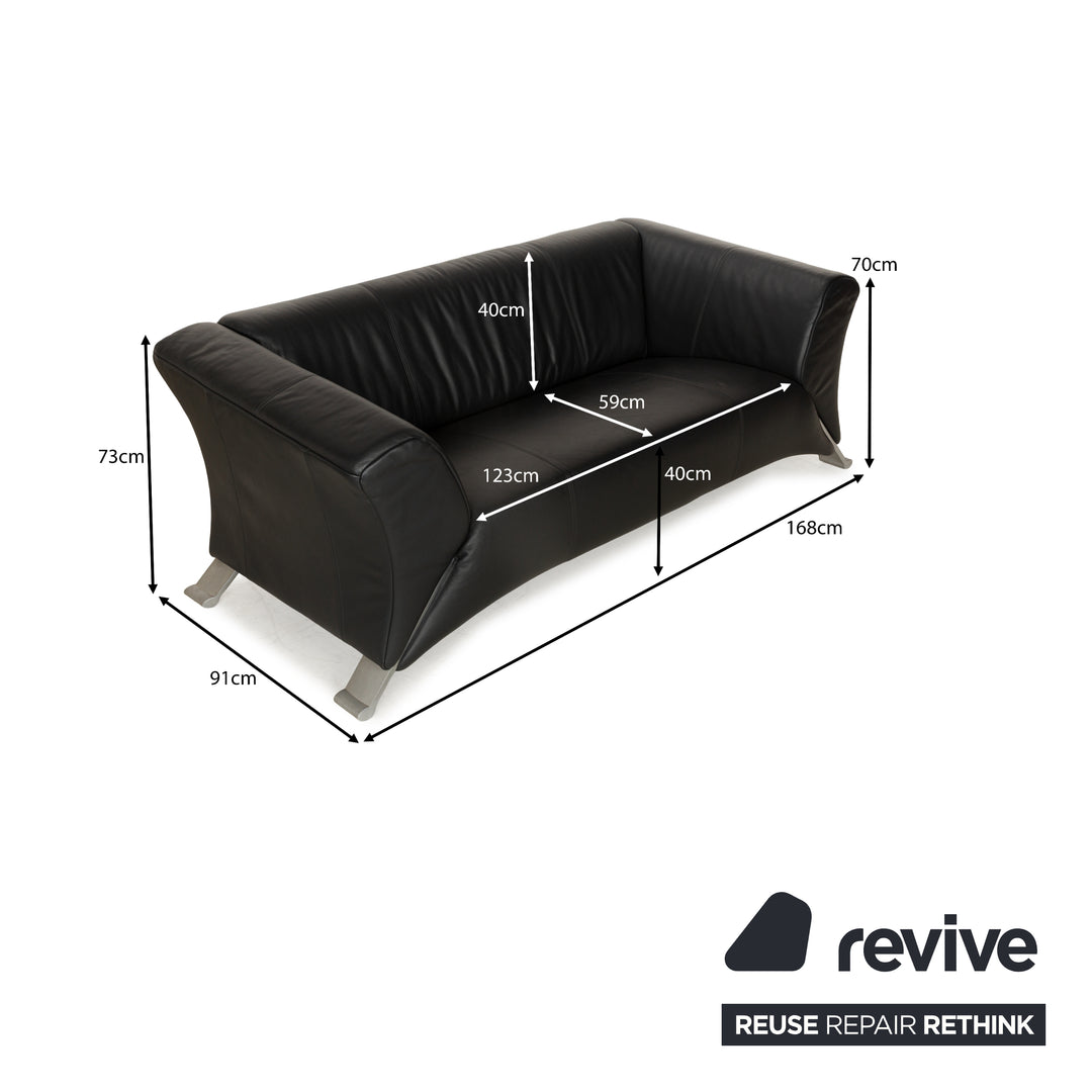 Rolf Benz 322 Leather Three-Seater + Two-Seater Sofa Couch + Armchair Black Anthracite