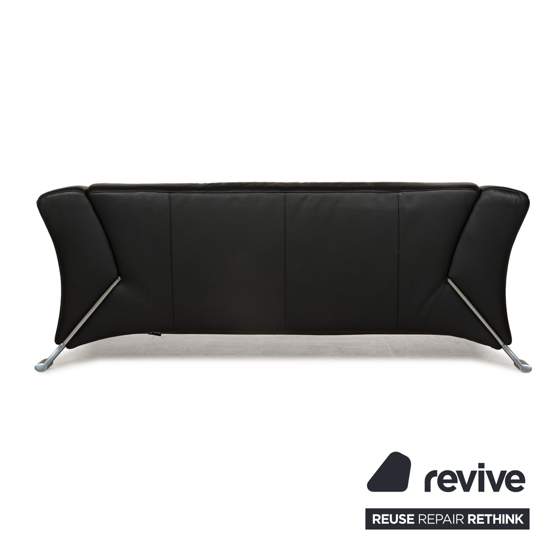 Rolf Benz 322 Leather Three-Seater + Two-Seater Sofa Couch + Armchair Black Anthracite