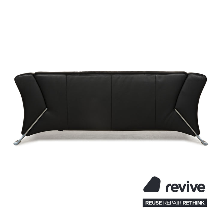 Rolf Benz 322 Leather Three-Seater + Two-Seater Sofa Couch + Armchair Black Anthracite