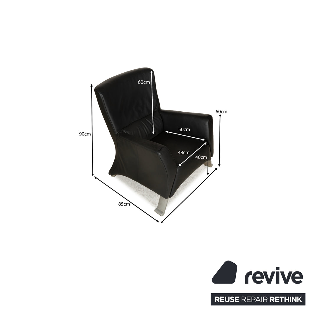 Rolf Benz 322 Leather Three-Seater + Two-Seater Sofa Couch + Armchair Black Anthracite