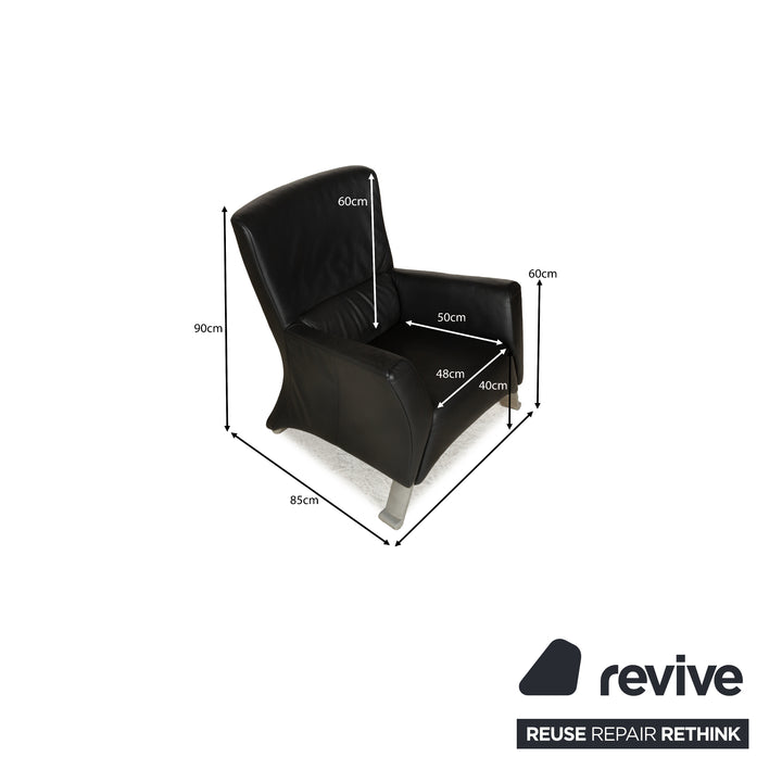 Rolf Benz 322 Leather Three-Seater + Two-Seater Sofa Couch + Armchair Black Anthracite