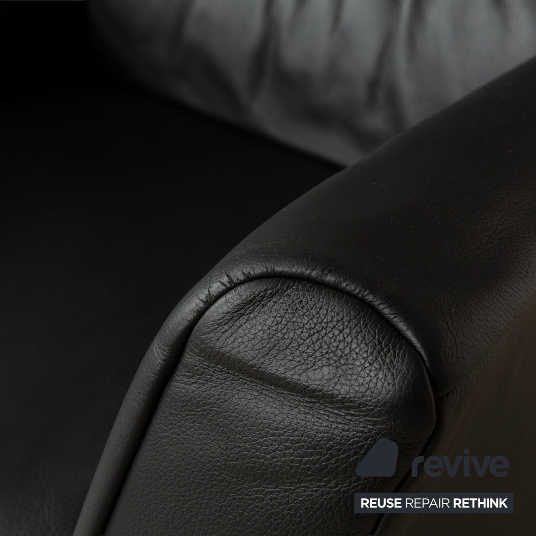 Rolf Benz 322 Leather Three-Seater + Two-Seater Sofa Couch + Armchair Black Anthracite