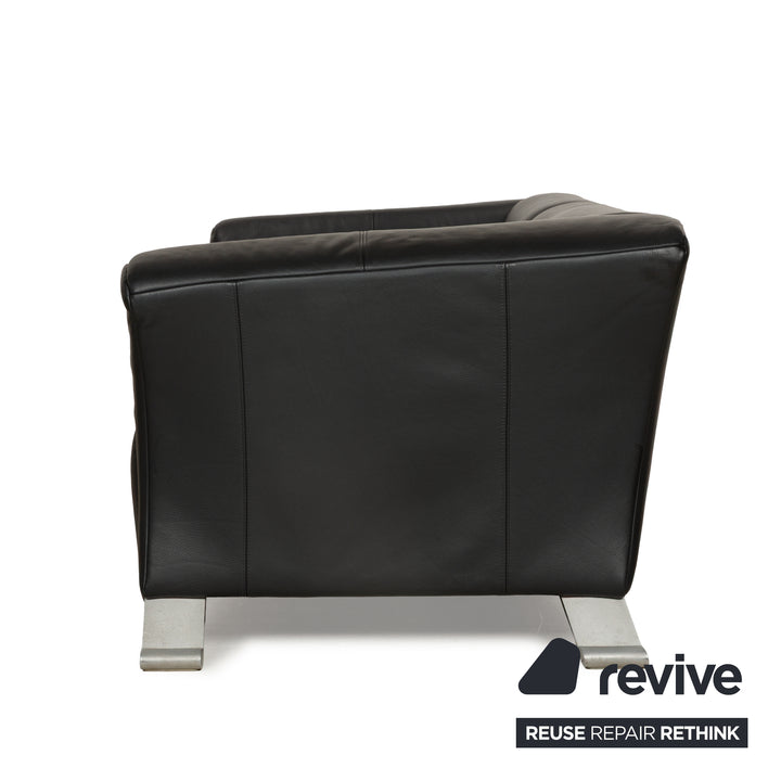 Rolf Benz 322 Leather Three-Seater + Two-Seater Sofa Couch + Armchair Black Anthracite