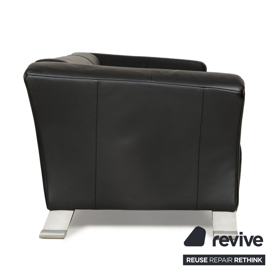 Rolf Benz 322 Leather Three-Seater + Two-Seater Sofa Couch + Armchair Black Anthracite