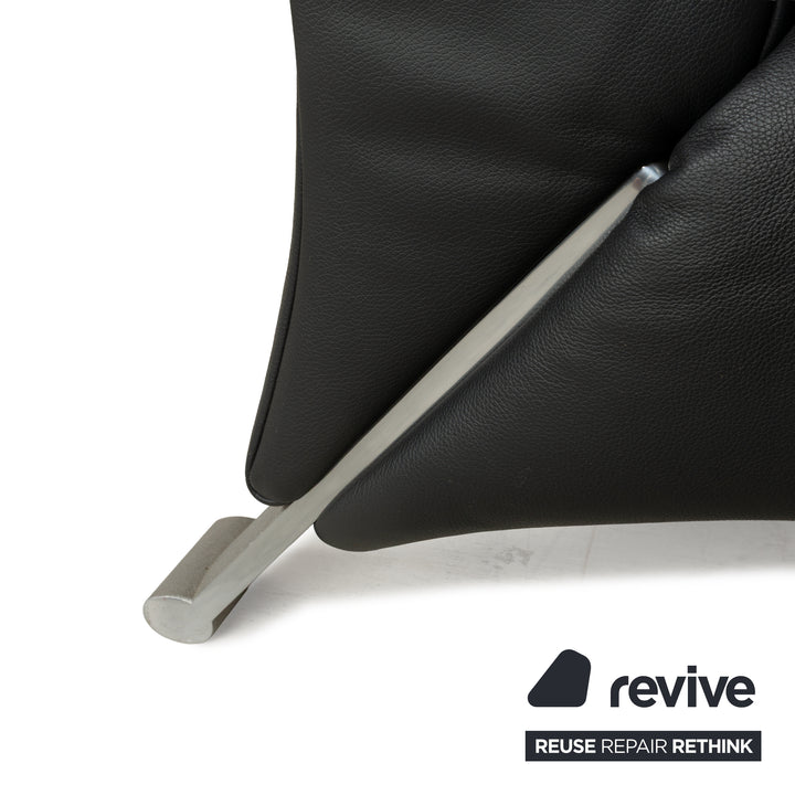 Rolf Benz 322 Leather Three-Seater + Two-Seater Sofa Couch + Armchair Black Anthracite