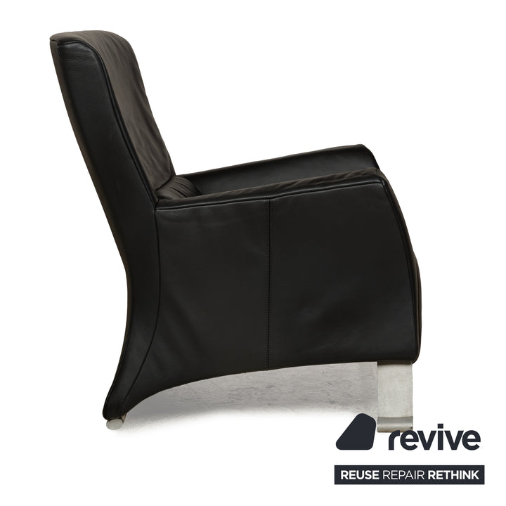 Rolf Benz 322 Leather Three-Seater + Two-Seater Sofa Couch + Armchair Black Anthracite