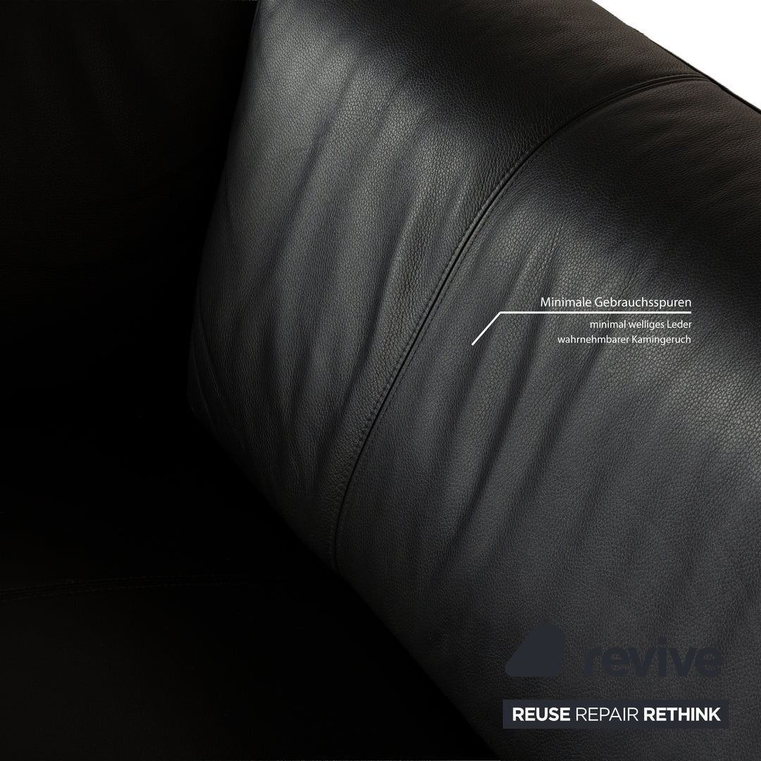 Rolf Benz 322 Leather Three-Seater + Two-Seater Sofa Couch + Armchair Black Anthracite