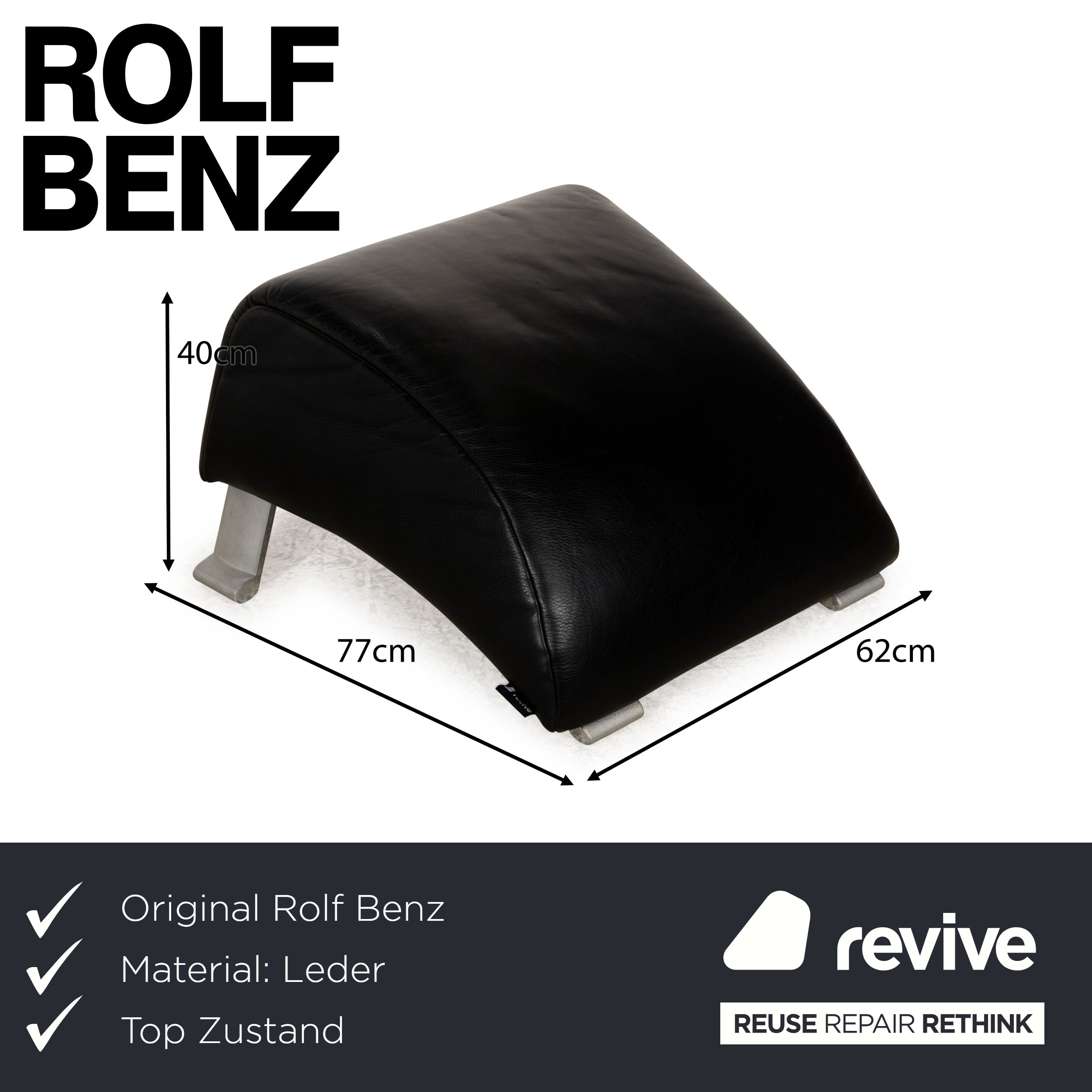 Rolf Benz 322 Leder Hocker Schwarz