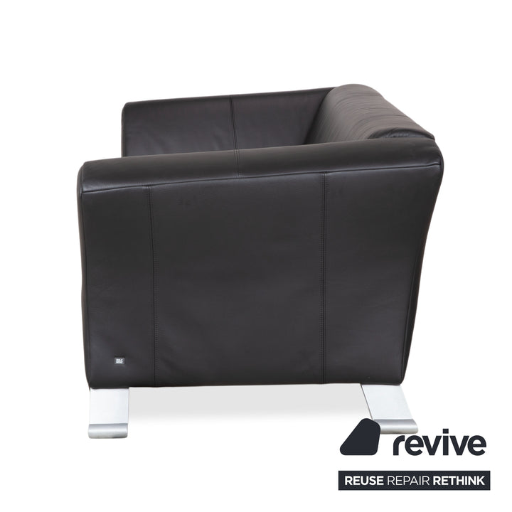 Rolf Benz 322 Leather Metal Two-Seater Black Sofa Couch