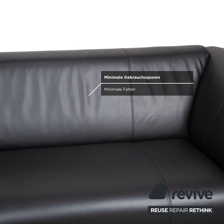Rolf Benz 322 Leather Metal Two-Seater Black Sofa Couch