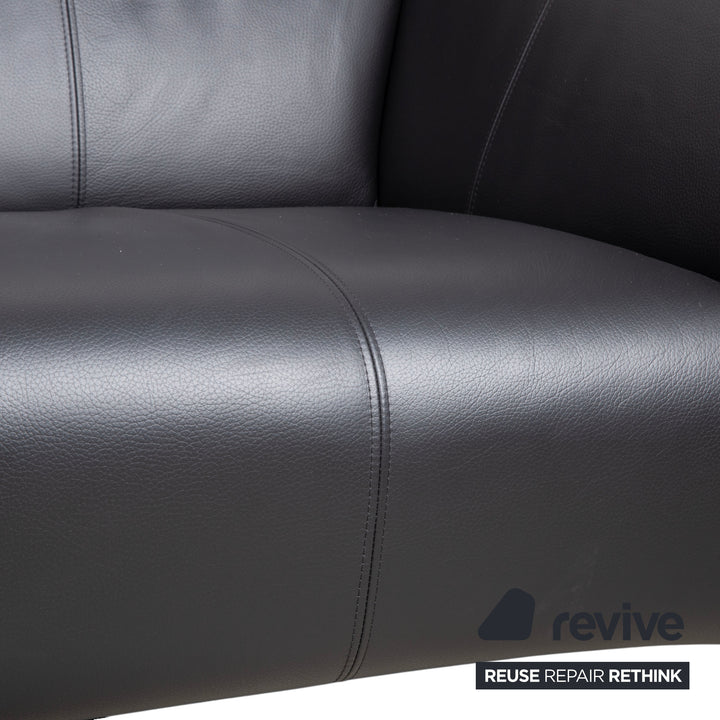 Rolf Benz 322 Leather Metal Two-Seater Black Sofa Couch