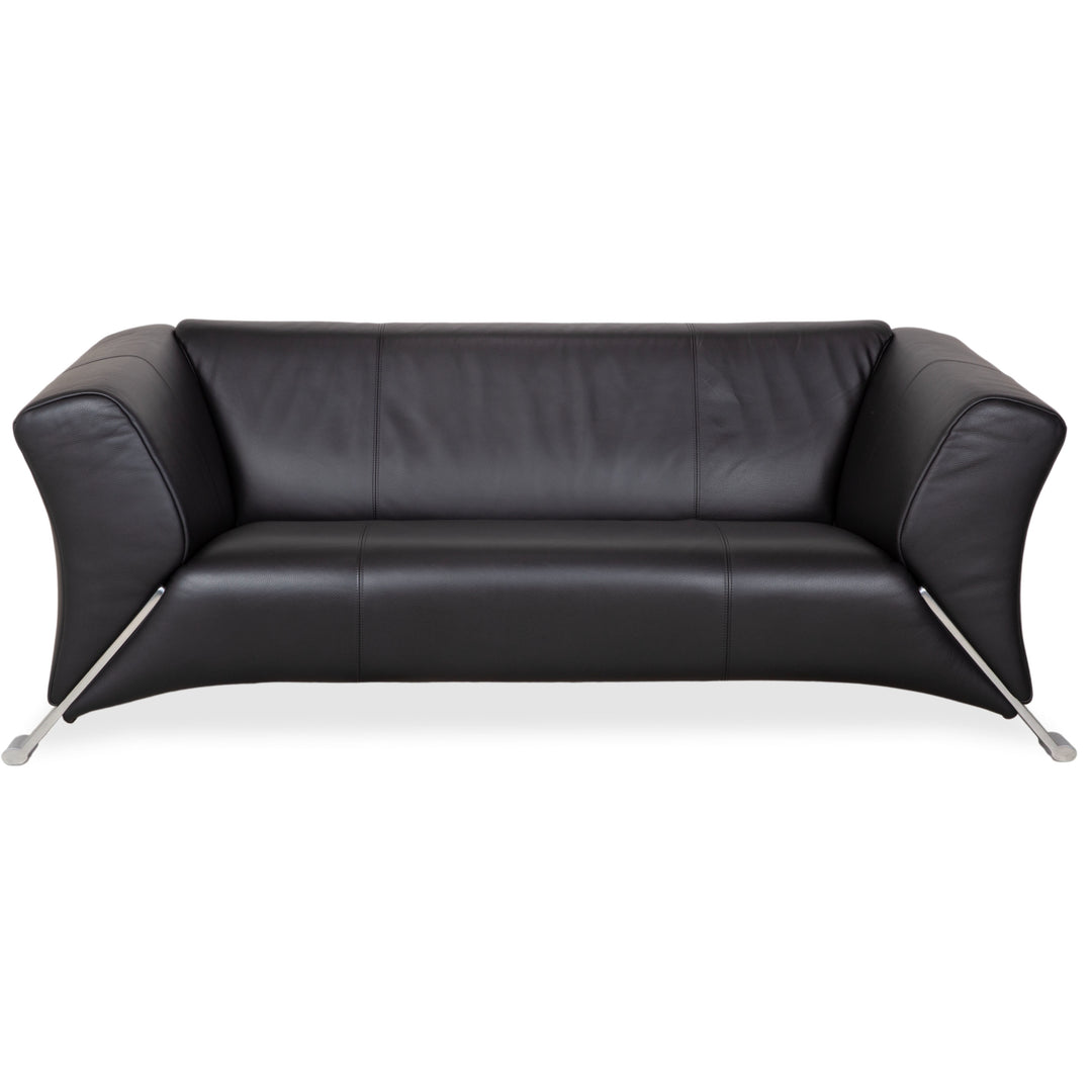 Rolf Benz 322 Leather Metal Two-Seater Black Sofa Couch