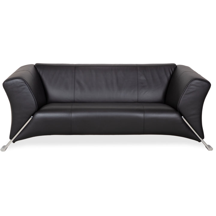 Rolf Benz 322 Leather Metal Two-Seater Black Sofa Couch