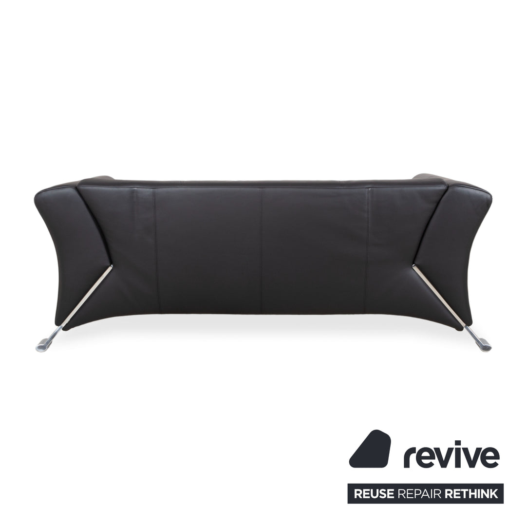 Rolf Benz 322 Leather Metal Two-Seater Black Sofa Couch