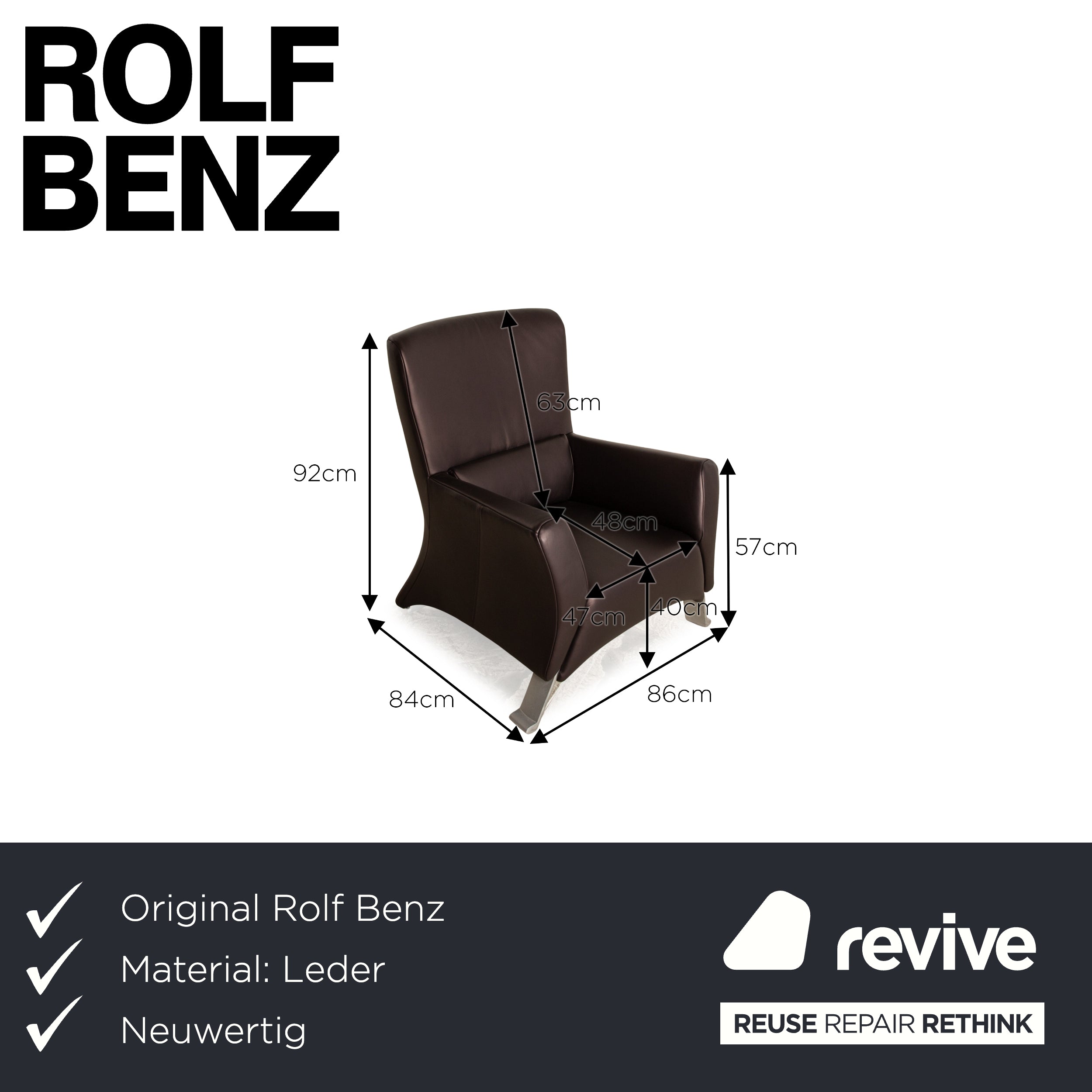 Rolf Benz 322 Leder Sessel Braun