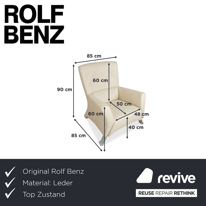 Fauteuil Rolf Benz 322 en cuir blanc crème