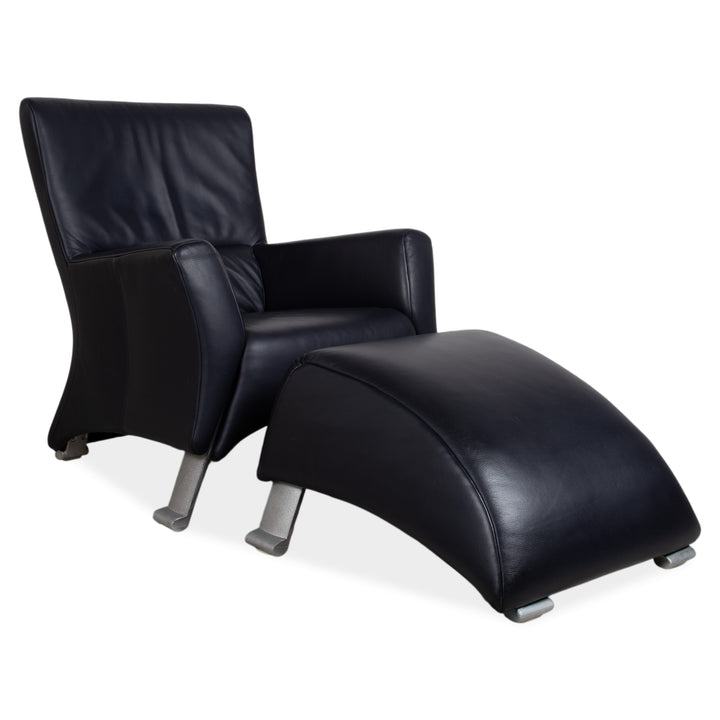 Rolf Benz 322 Leather Sofa Set Blue with Ottoman