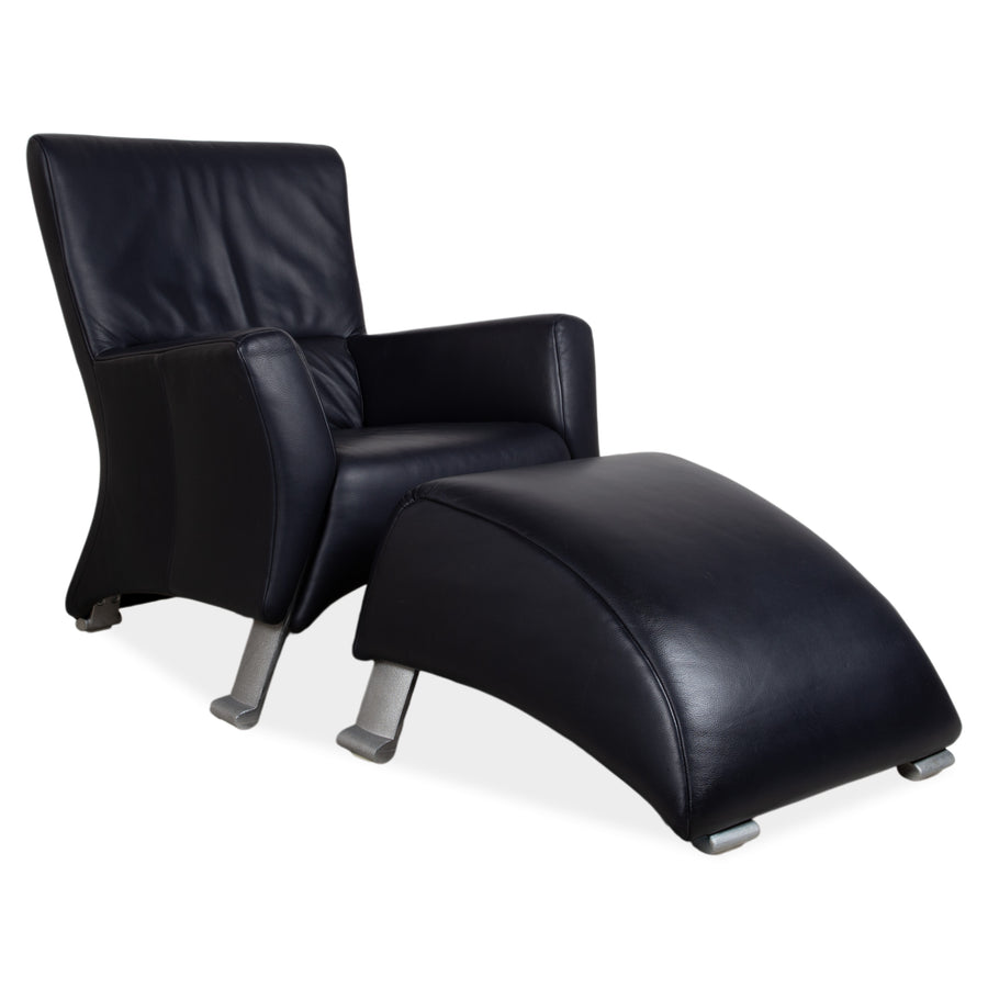 Rolf Benz 322 Leather Sofa Set Blue with Ottoman