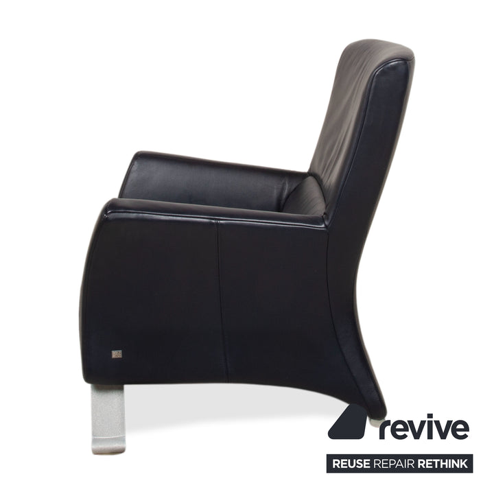 Rolf Benz 322 Leather Armchair Suite Dark Blue with Ottoman