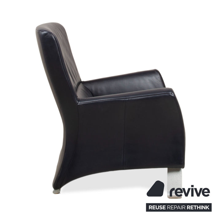 Rolf Benz 322 Leder Sessel Garnitur Dunkelblau mit Hocker