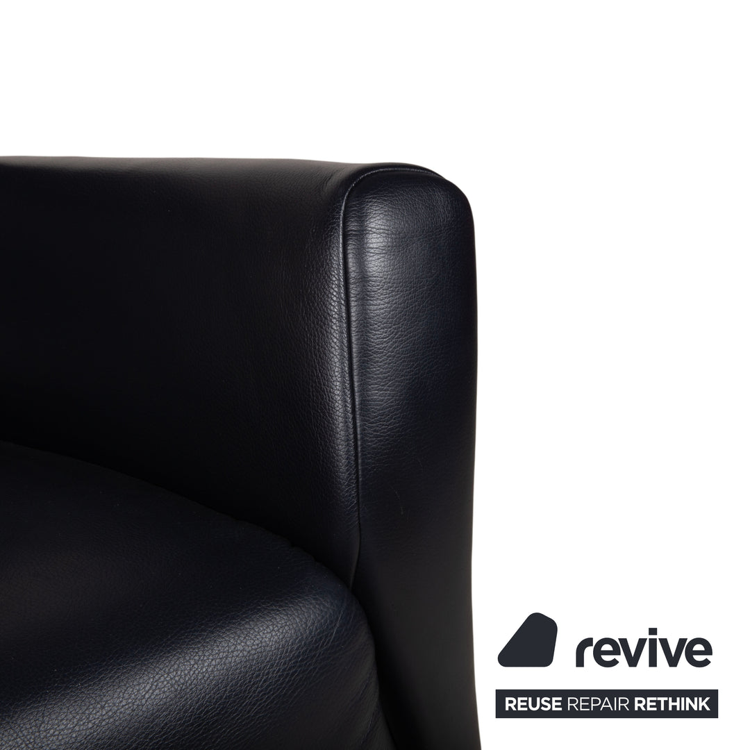 Rolf Benz 322 Leather Armchair Suite Dark Blue with Ottoman