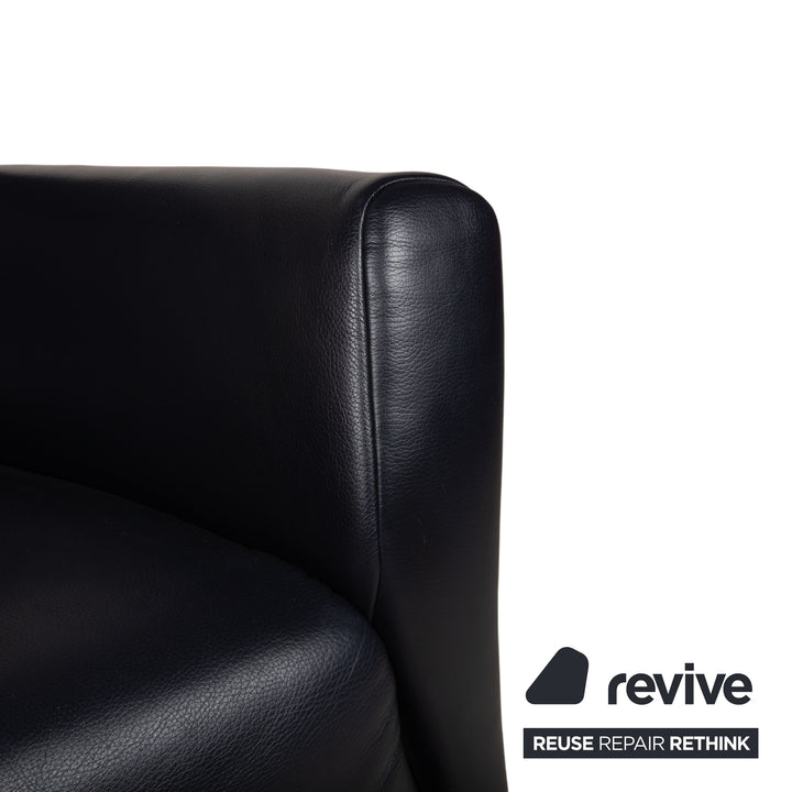 Rolf Benz 322 Leather Armchair Suite Dark Blue with Ottoman