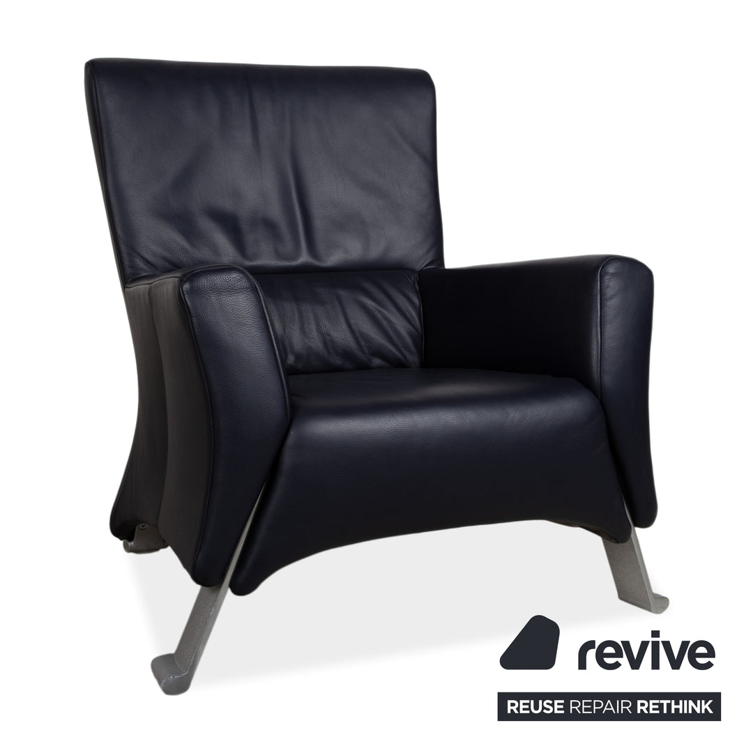 Rolf Benz 322 Leather Sofa Set Blue with Ottoman