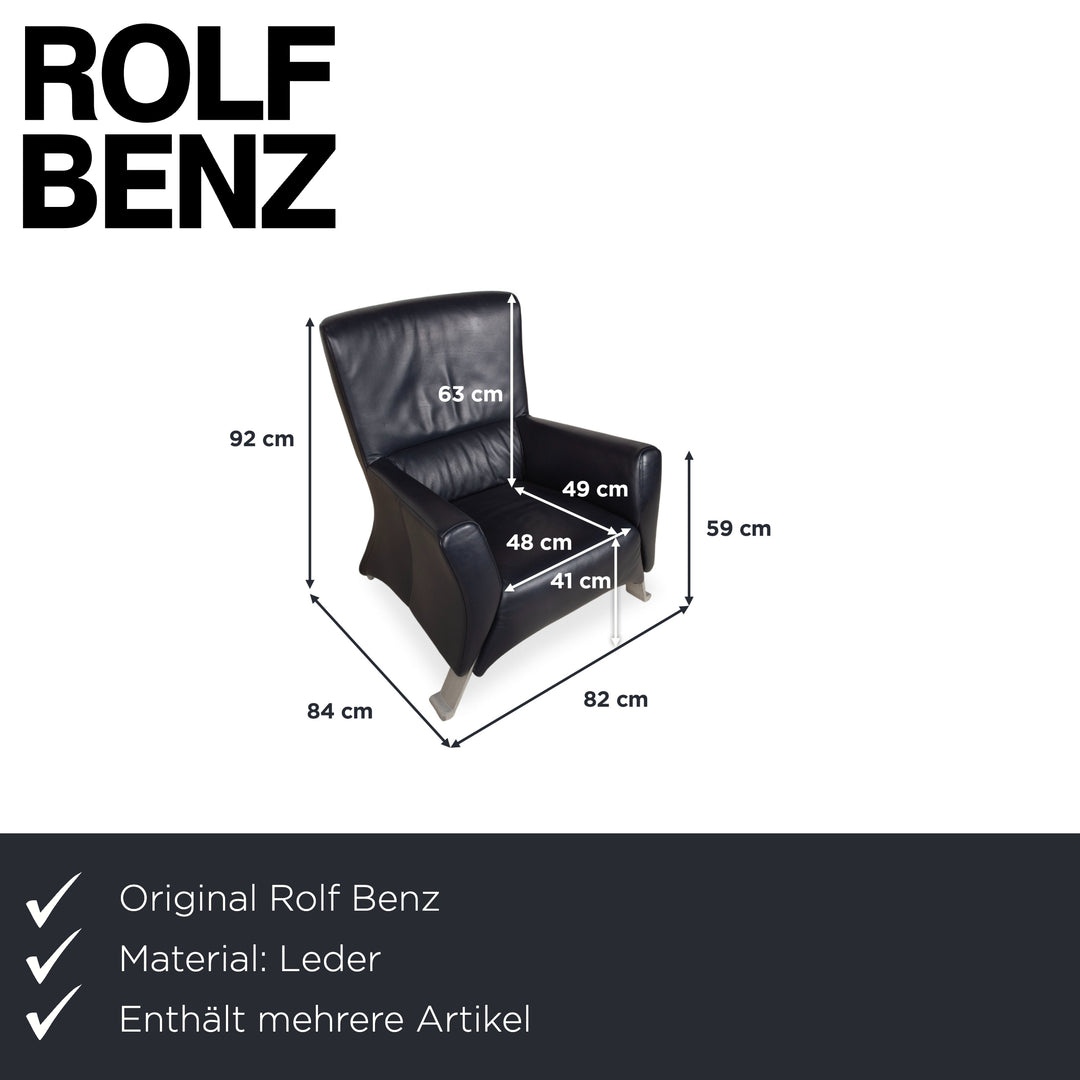 Rolf Benz 322 Leder Sessel Garnitur Dunkelblau mit Hocker