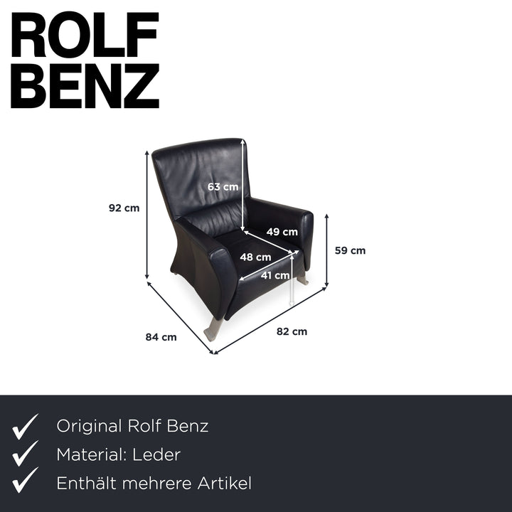 Rolf Benz 322 Leder Sessel Garnitur Dunkelblau mit Hocker
