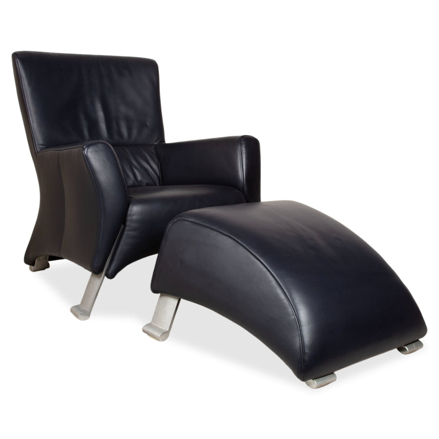 Rolf Benz 322 Leder Sessel Garnitur Dunkelblau mit Hocker
