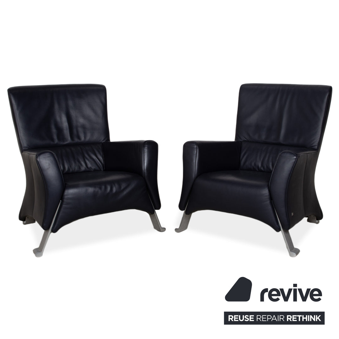 Rolf Benz 322 Leather Sofa Set Blue with Ottoman