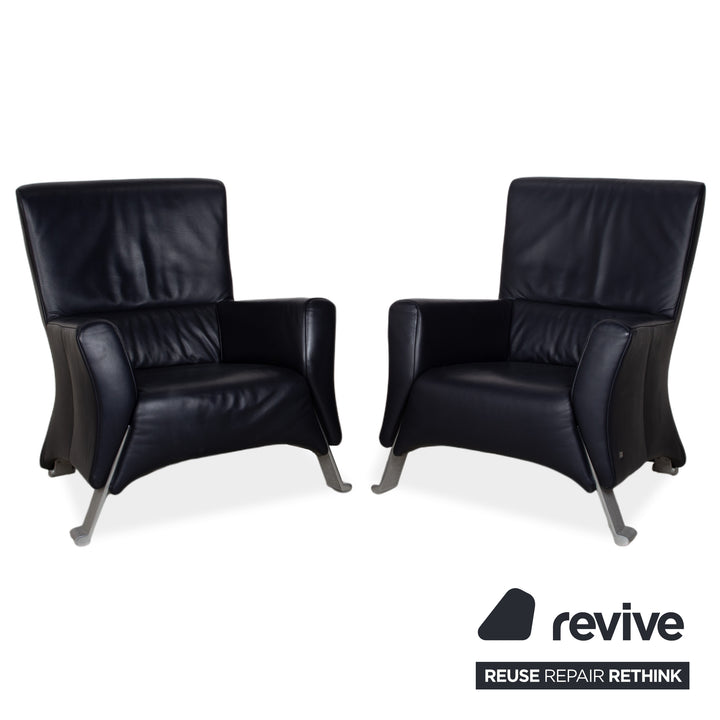 Rolf Benz 322 Leather Sofa Set Blue with Ottoman