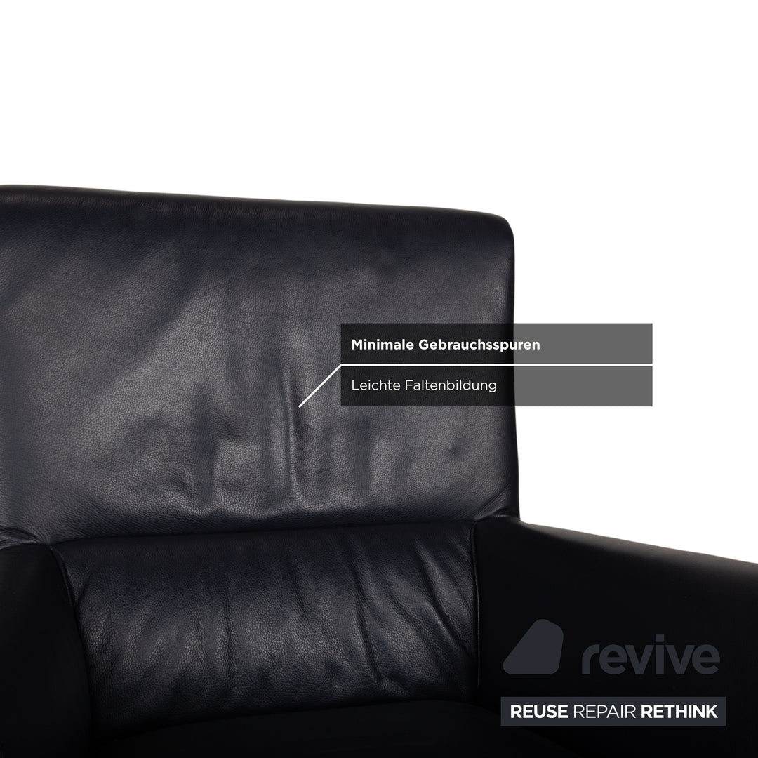 Rolf Benz 322 Leder Sessel Garnitur Dunkelblau mit Hocker