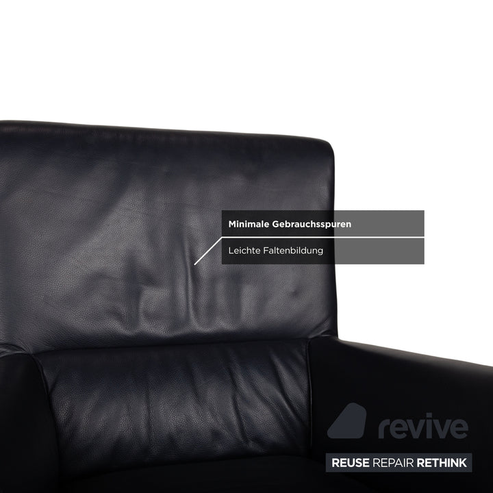Rolf Benz 322 Leder Sessel Garnitur Dunkelblau mit Hocker