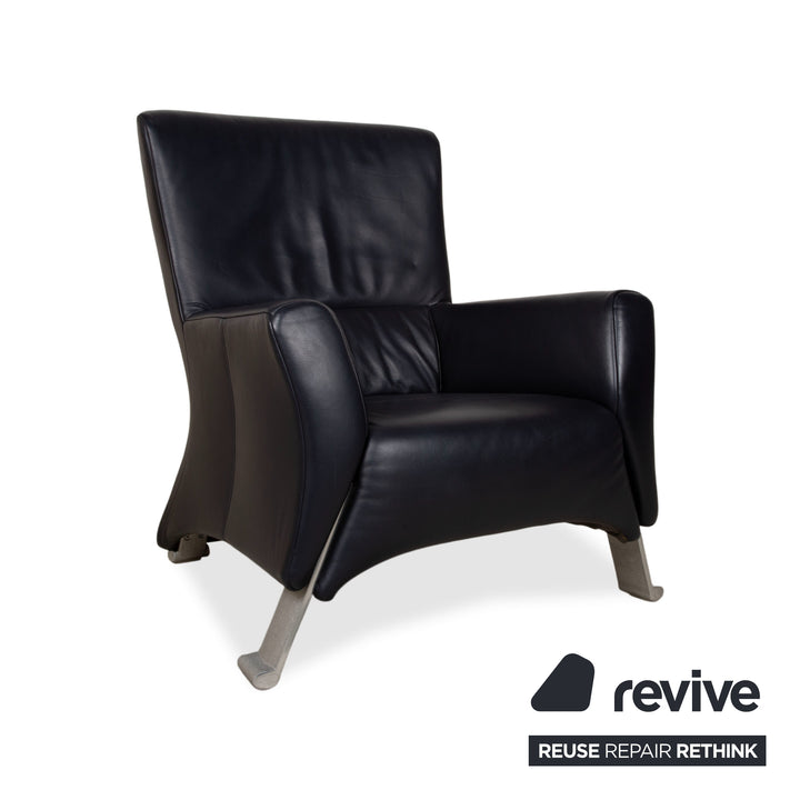 Rolf Benz 322 Leather Armchair Suite Dark Blue with Ottoman