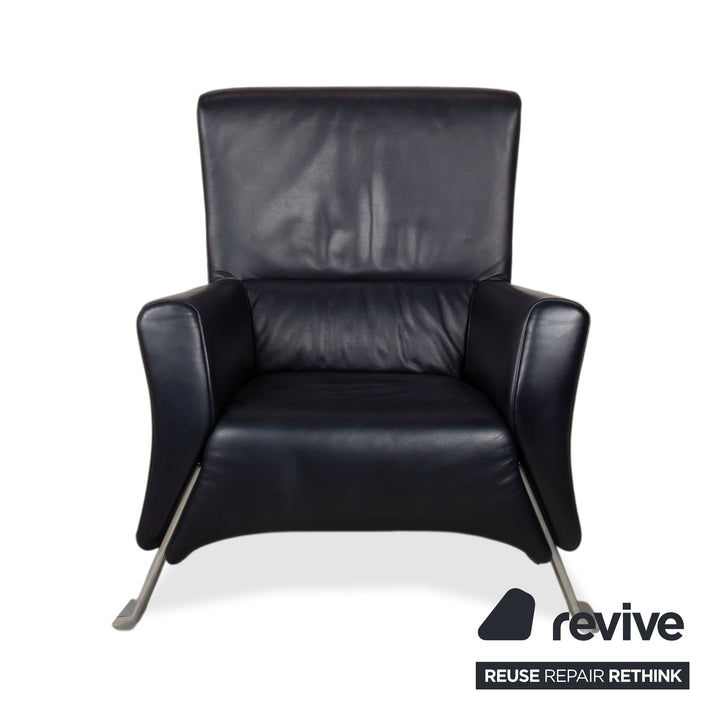 Rolf Benz 322 Leather Armchair Suite Dark Blue with Ottoman