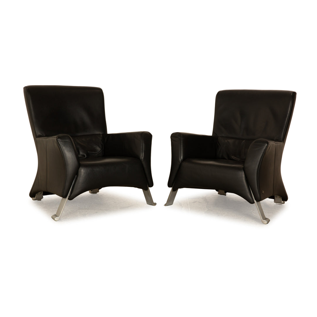 Rolf Benz 322 leather armchair set black