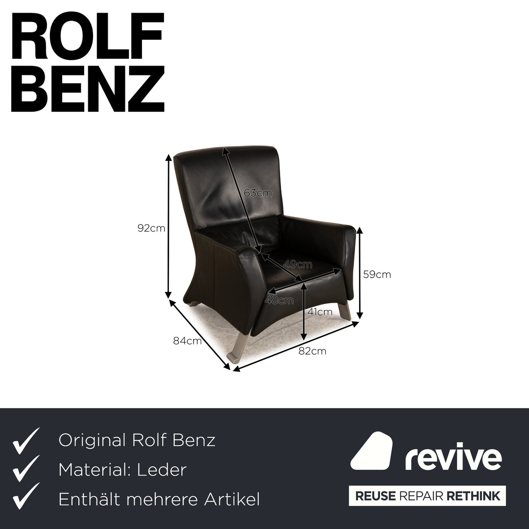 Rolf Benz 322 Leather Armchair Set Black Armchair Stool