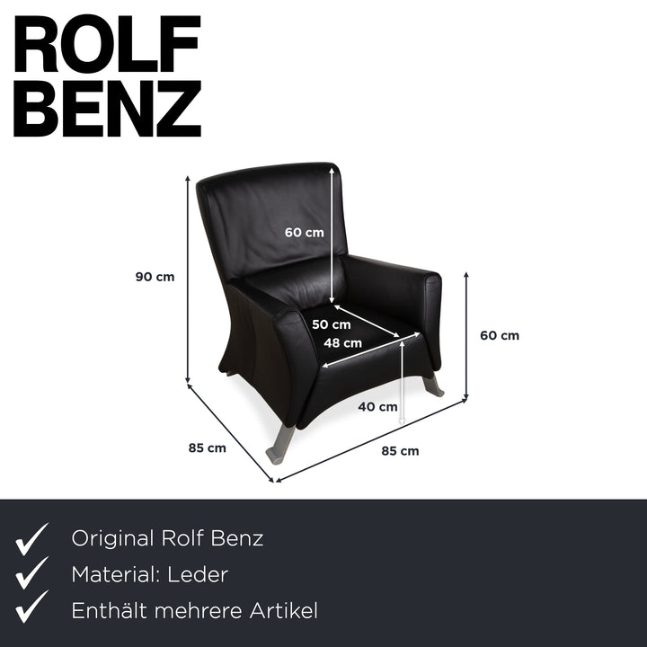 Rolf Benz 322 Leder Sessel Hocker Schwarz